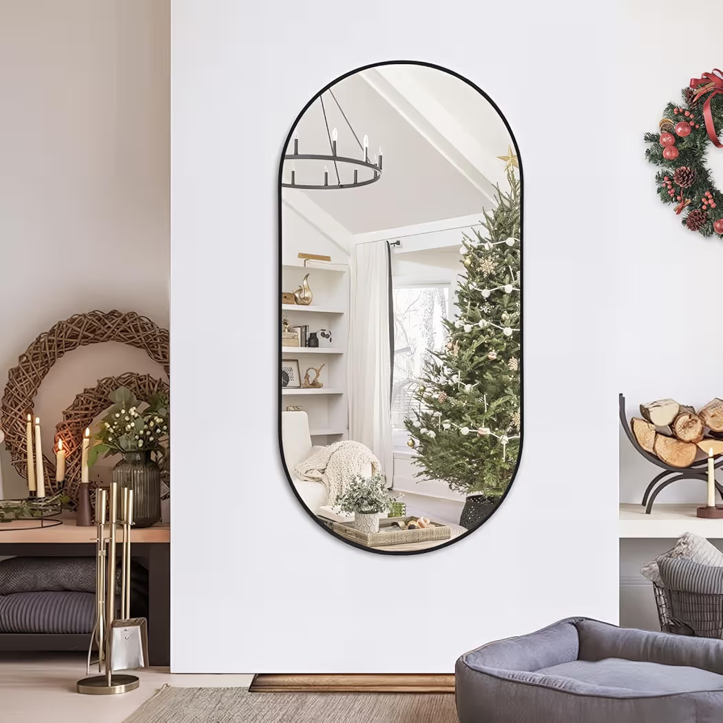 Oval Full Length Mirror, 60"×30" Wall-Mounted Mirror with Metal Frame, Ultra-Clear Explosion-Pro... | Amazon (US)