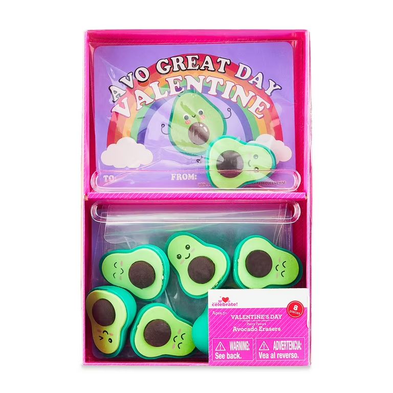 Valentine's Day Avocado Eraser Party Favors, 8 Count, by Way To Celebrate | Walmart (US)