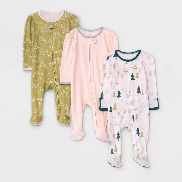 Baby Girls' 3pk Sweet Woodland Sleep N' Play - Cloud Island™ Light Pink | Target