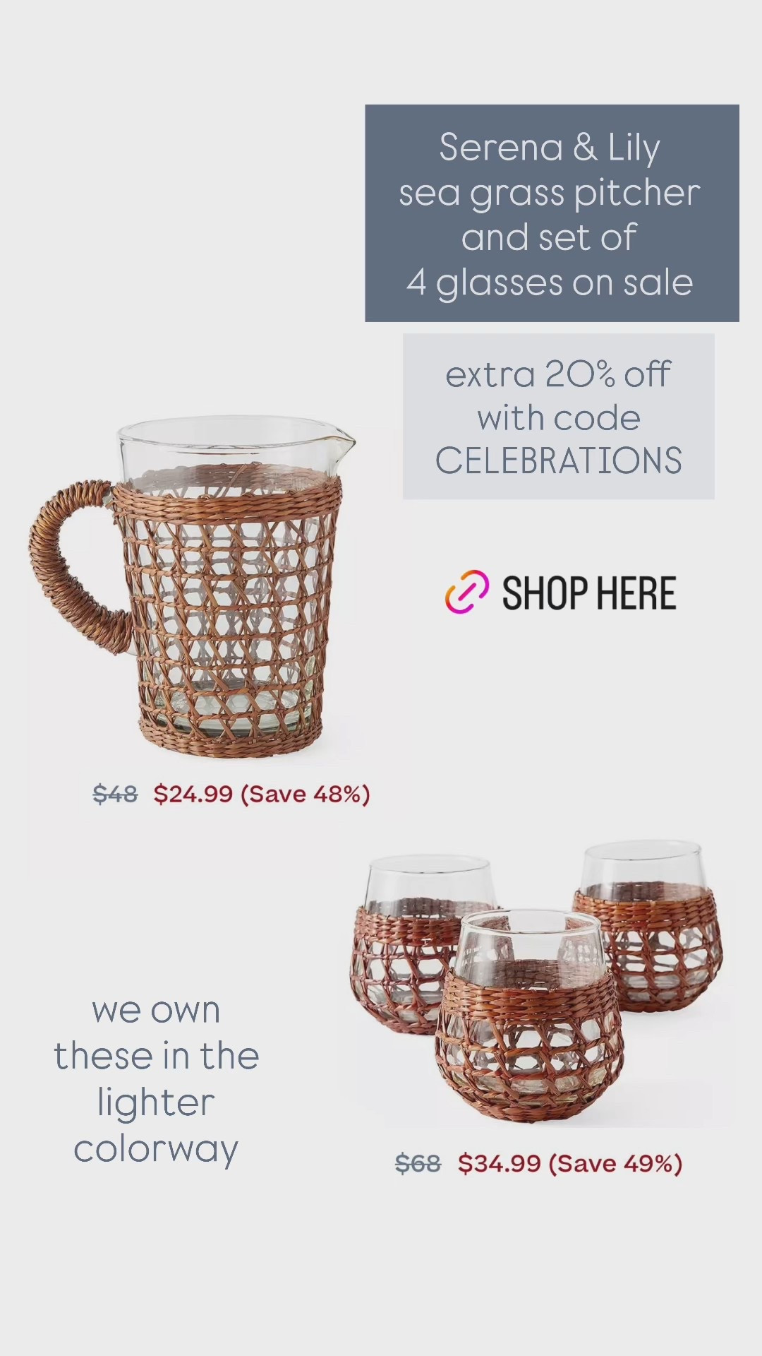 Seagrass pitcher and glasses on sale plus an extra 20% off with code CELEBRATIONS 

#LTKSaleAlert #LTKFindsUnder50