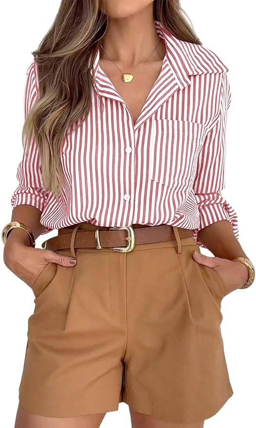 siliteelon Striped Button Down Shirts for Women Dress Shirts Long Sleeve Casual Collared Office W... | Amazon (US)