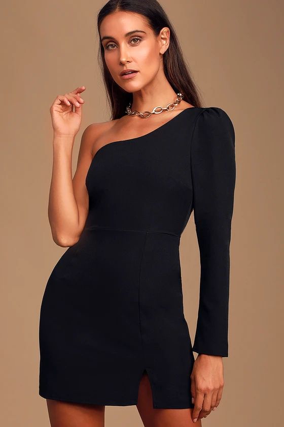 All Is Well Black One-Shoulder Long Sleeve Bodycon Dress | Lulus (US)