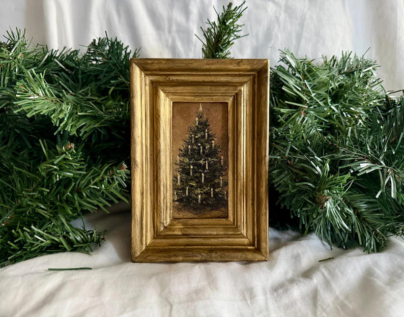 Framed Original Vintage Christmas Tree Oil Painting with Candles| It can be hung and displayed | Etsy (US)