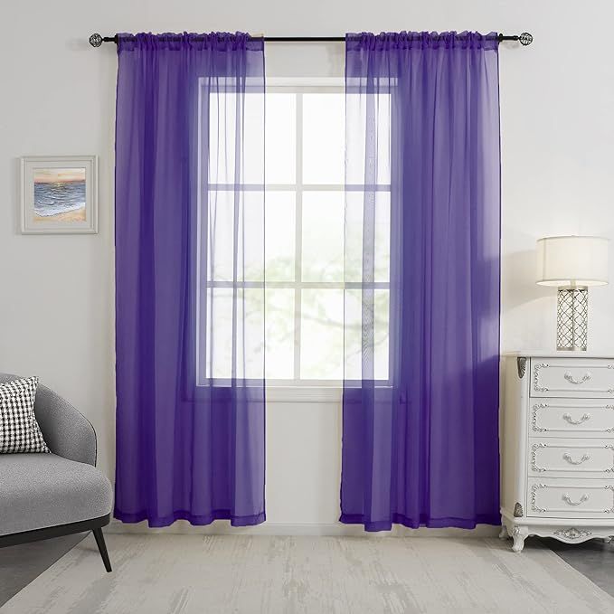 HUTO Dark Purple Sheer Curtains 72 Inches Long for Girls Room Rod Pocket Window Sheer Drapes for ... | Amazon (US)