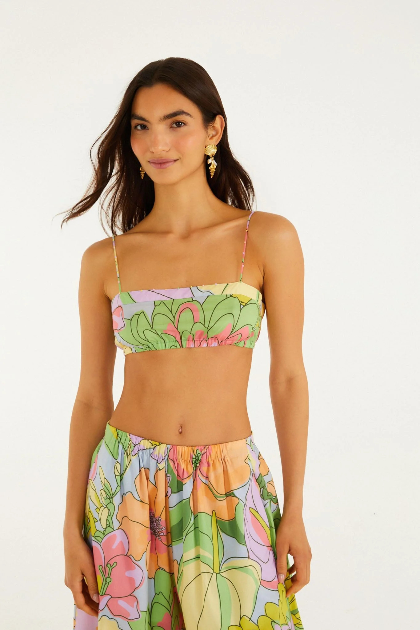 Multicolor Spring Affair Beaded Crop Top, SPRING AFFAIR LIGHT BLUE / XS | FarmRio (US)