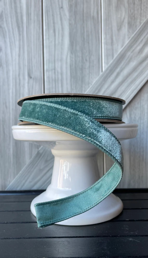 10 Yards 1 Inch Wired Ribbon Velvet Wired Ribbon Celadon | Etsy | Etsy (US)