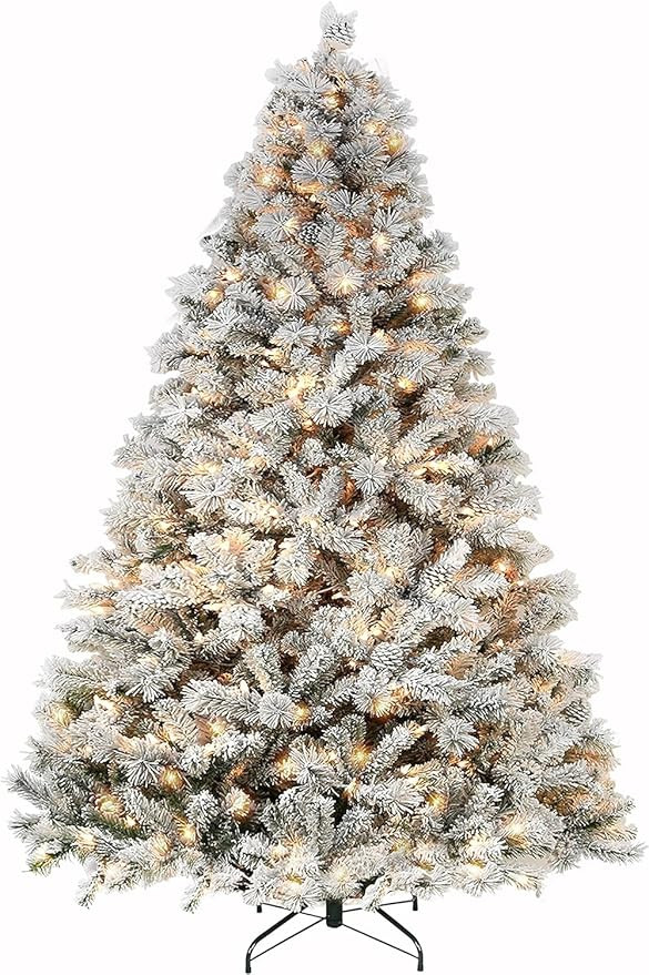 Hykolity 7.5 ft Snow Flocked Christmas Tree, Artificial Christmas Tree with Pine Cones, 500 Warm ... | Amazon (US)