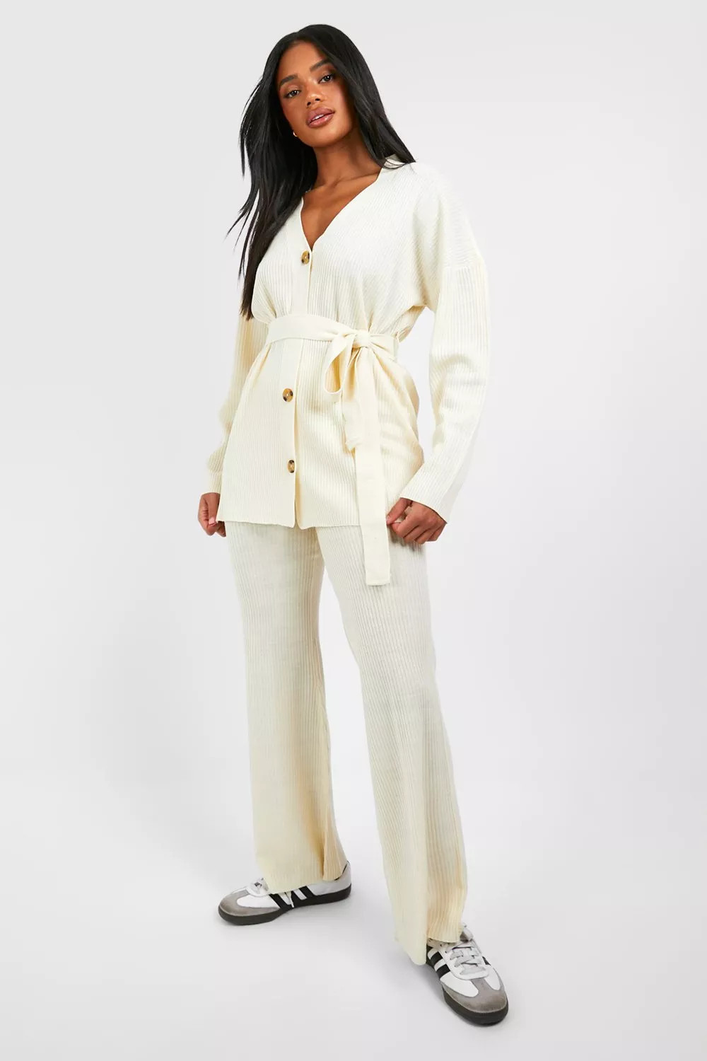 Slouchy Belted Cardigan And Wide Leg Knit Set | Boohoo.com (UK & IE)