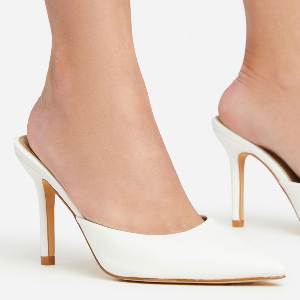 Lilth Pointed Toe Heel Mule In White Faux Leather | EGO Shoes (US & Canada)