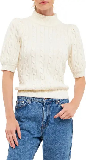 English Factory Puff Sleeve Cable Knit Sweater | Nordstrom | Nordstrom
