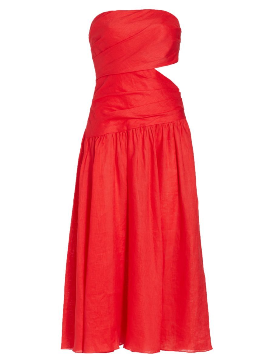Zimmermann Lyre Linen Strapless Cut-Out Midi Dress | Saks Fifth Avenue