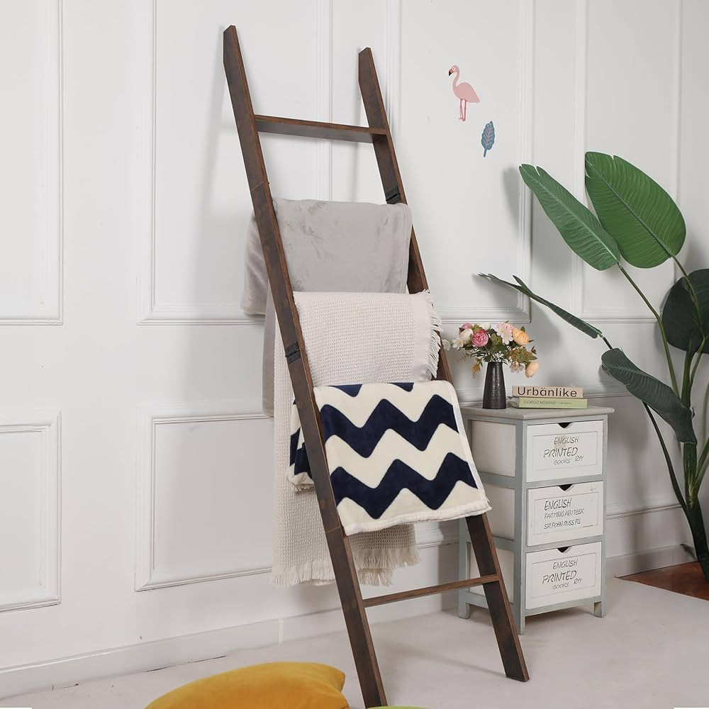 Blanket Ladder for Living Room and Bedroom, 5ft 8 inch, 6-Tier Wall Leaning Laminate Snag Free Co... | Amazon (US)