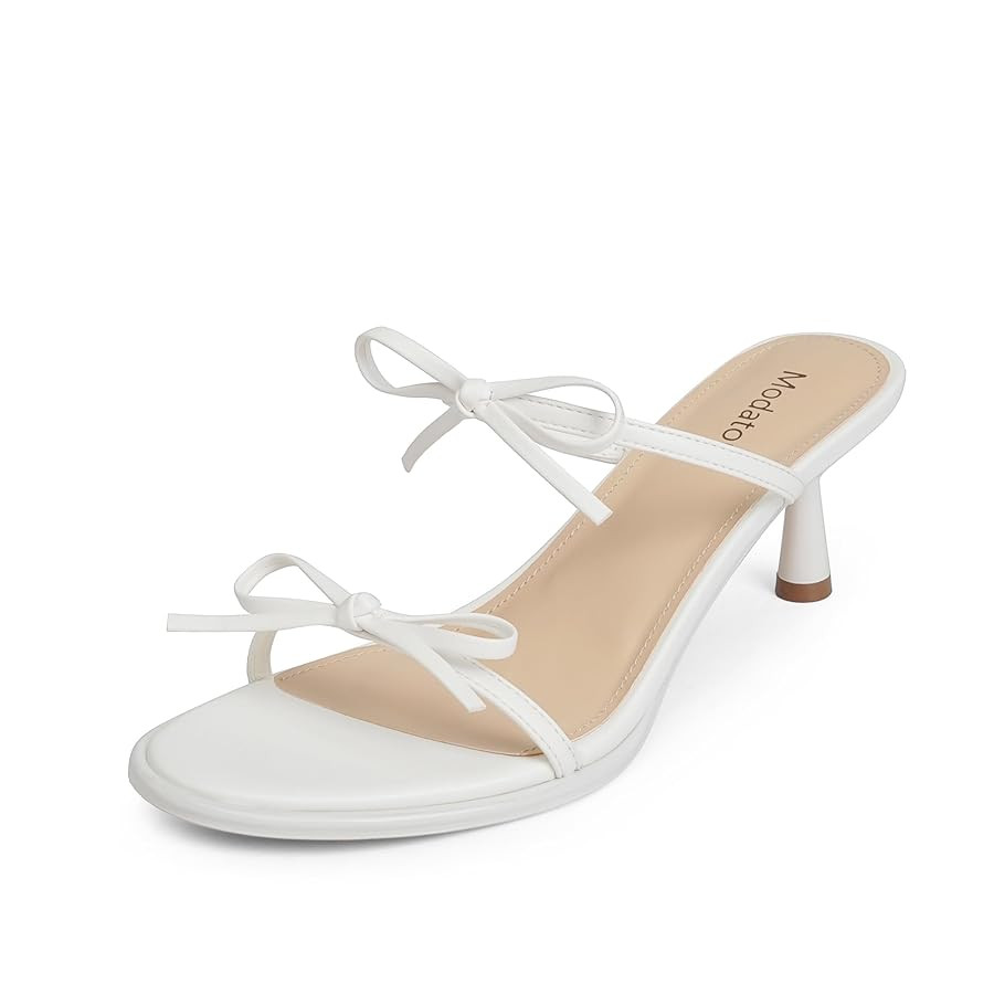 Modatope Two Strap Bow Tie Kitten Heel Sandals for Women Rounded Open Toe Heeled Sandals Women | Amazon (US)