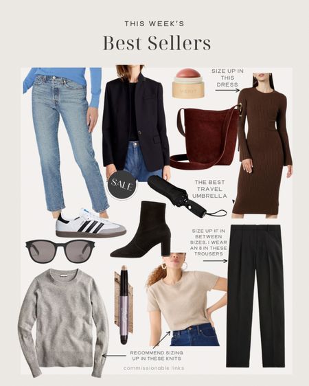 This week’s bestsellers!

Sweater dress
Ankle crop Levi’s jeans
Suede boots
Adidas sneakers
Cashmere sweaters
Trousers
Bucket bag
Ysl sunglasses
Travel umbrella
Blazer
Classic style 

#LTKSeasonal