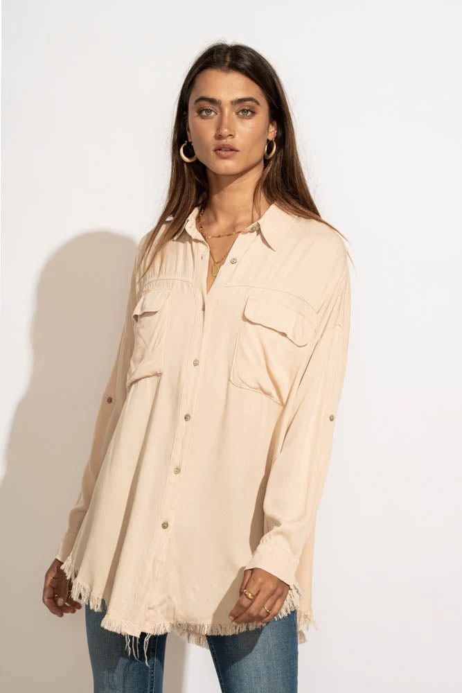 Chanel Button Down Top in Taupe - böhme | Bohme