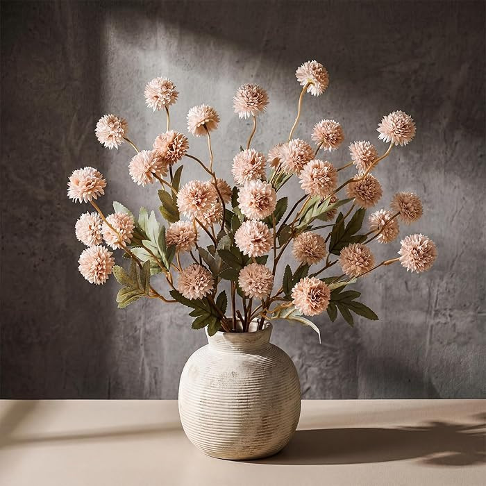 CEWOR 5 Pcs Faux Silk Pompon Mum Artificial Flowers for Vase, Bulk Fake Chrysanth Branches with S... | Amazon (US)