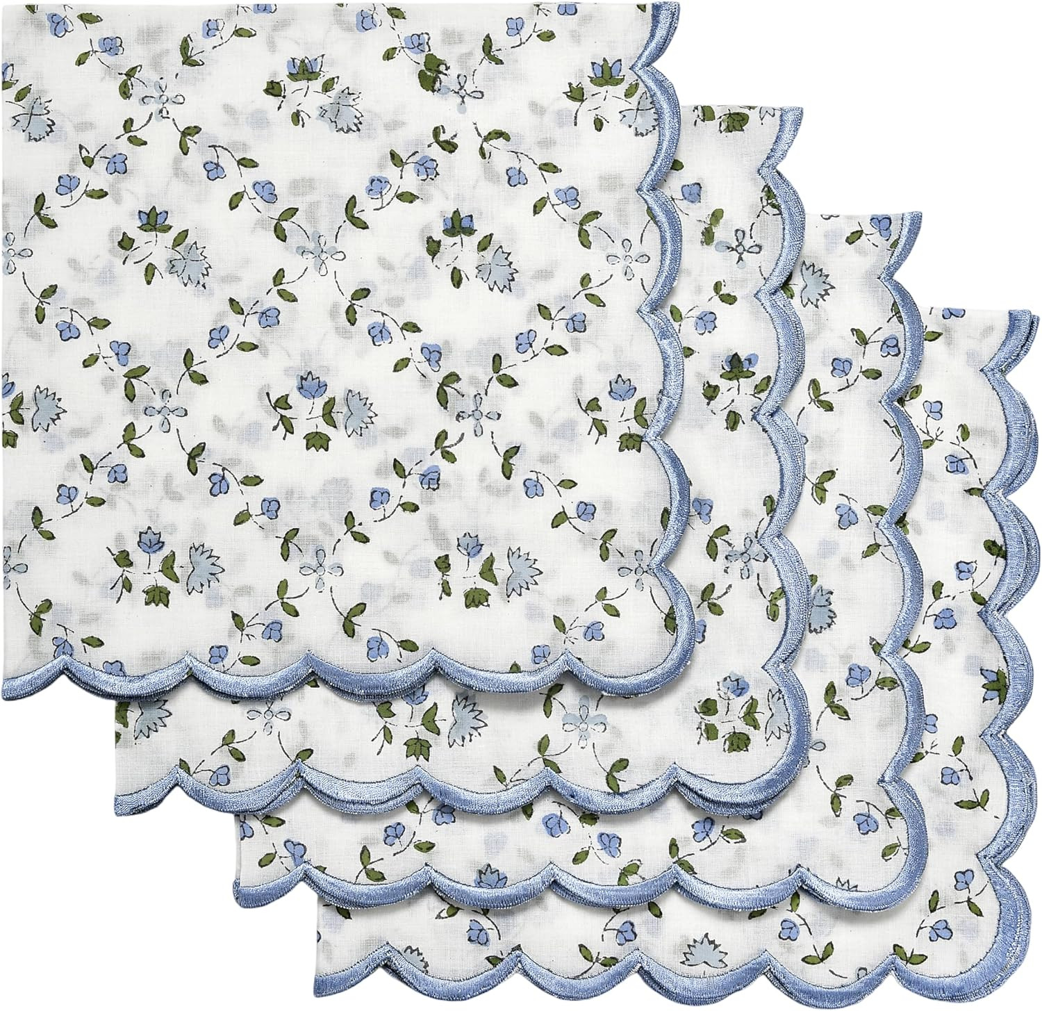 Ridhi Hand Block Print Powder Blue 18" x 18" (Set of 4) Embroidery Table Napkins Reusable Cotton ... | Amazon (US)