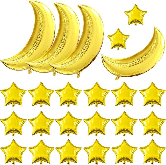 Weoxpr 4 Pcs 36 Inch Large Moon Foil Balloons and 20 Pcs 10 Inch Gold Foil Star Balloons Mylar Ba... | Amazon (US)