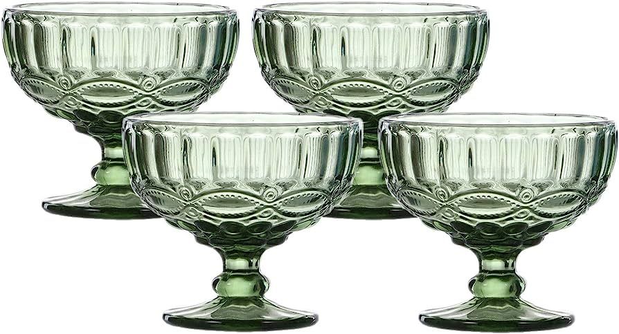 VanEnjoy Green Vintage Pressed Pattern Glass Ice Cream Cups/Dessert Bowls - Set of 4,12 Oz | Amazon (US)