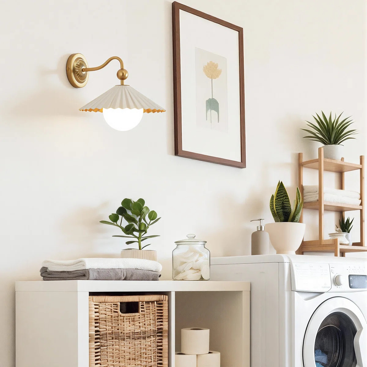 Modern Gold Wall Sconce with Pleated Metal Shade | Wayfair North America