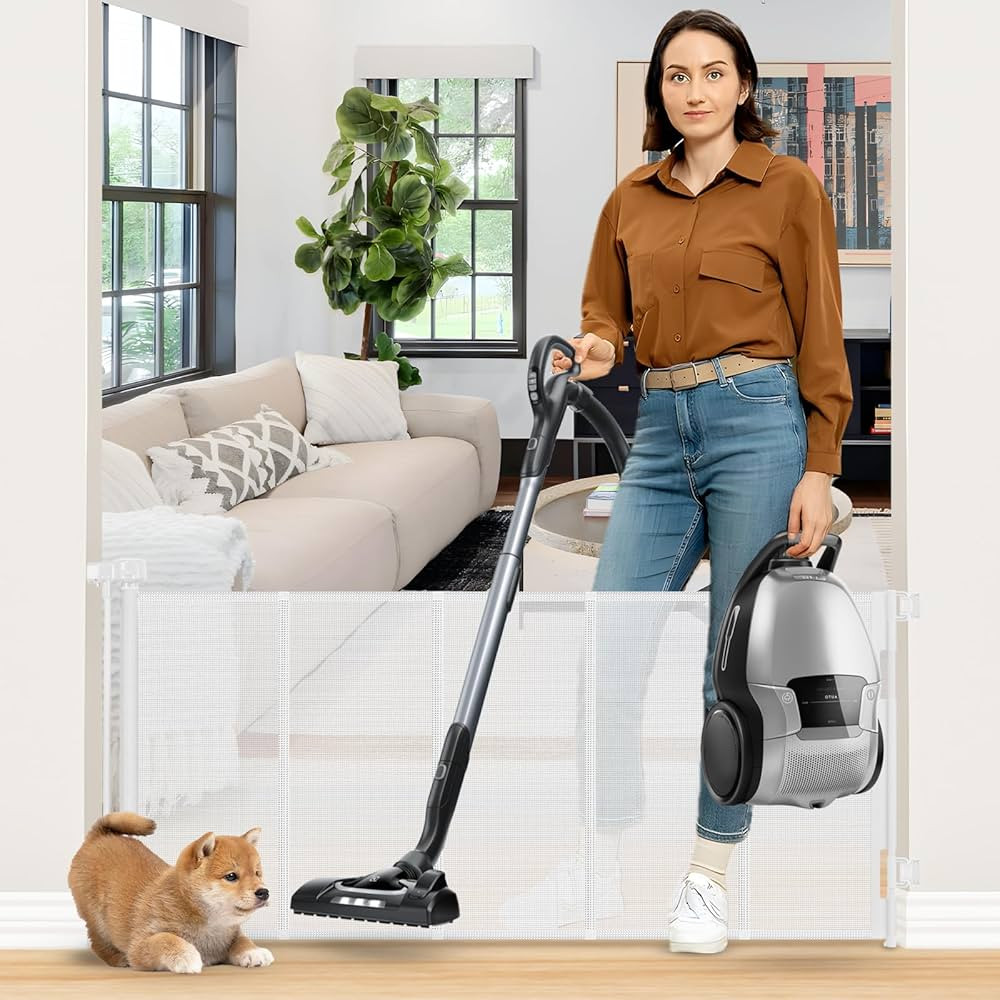 26 Inch Tall Step Over Retractable Baby Gates with Support Rods 55" Wide Small Retractable Dog Ga... | Amazon (US)