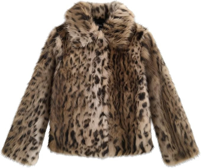 ebossy Women's Faux Fur Crop Jacket Long Sleeve Cozy Winter Warm Fluffy Leopard Pure Color Sherpa... | Amazon (US)