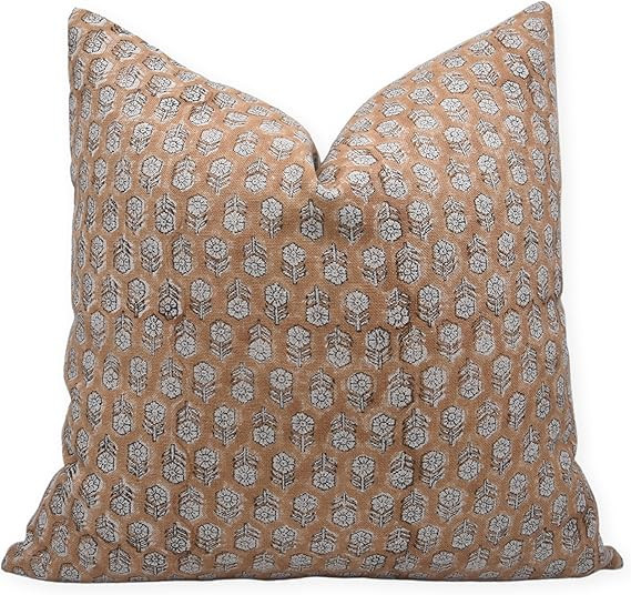 Fabritual Block Print Pure Linen 20x20 Throw Pillow Covers, Handmade Vintage Pillow Covers for So... | Amazon (US)
