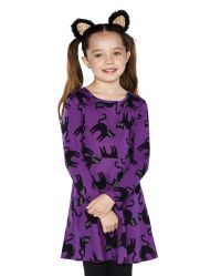 Girls Long Sleeve Halloween Print Knit Skater Dress | The Children's Place | The Children's Place
