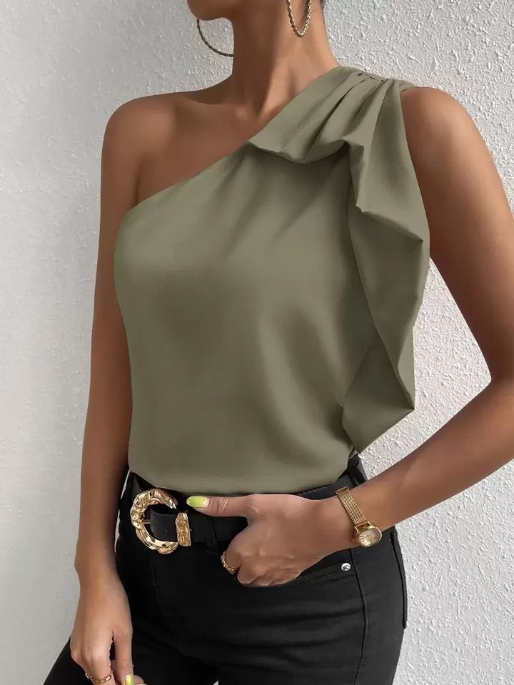 SHEIN Privé One Shoulder Ruched Blouse | SHEIN