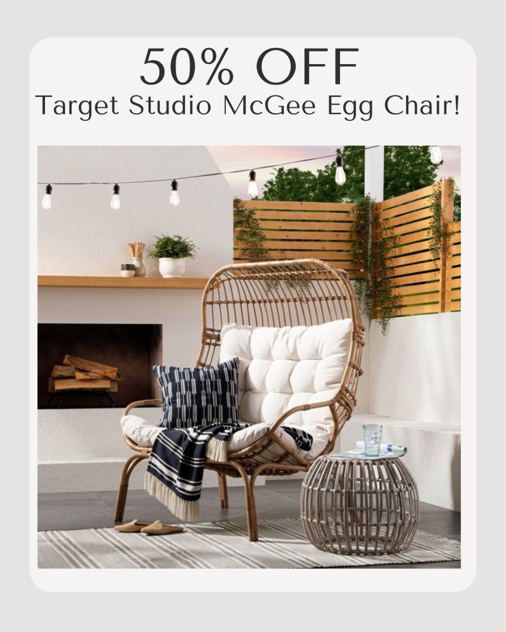 The internet famous egg chair is back!  And 50% off!!

Patio furniture 
Deck chair
Front porch
Outdoor furniture 
Target outdoor 

#LTKhome #LTKsalealert #LTKSeasonal