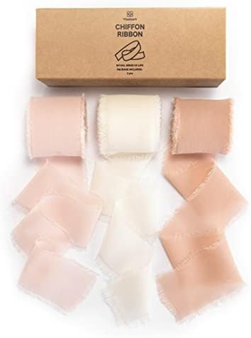 Vitalizart 3 Rolls Handmade Fringe Chiffon Silk Ribbon Gauze 1.5" x 7Yd Pink & Cream Ribbons Set for | Amazon (US)