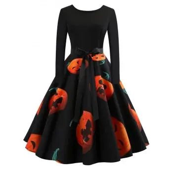 Retro Pumpkin Printed Halloween Dress | Dresslily US