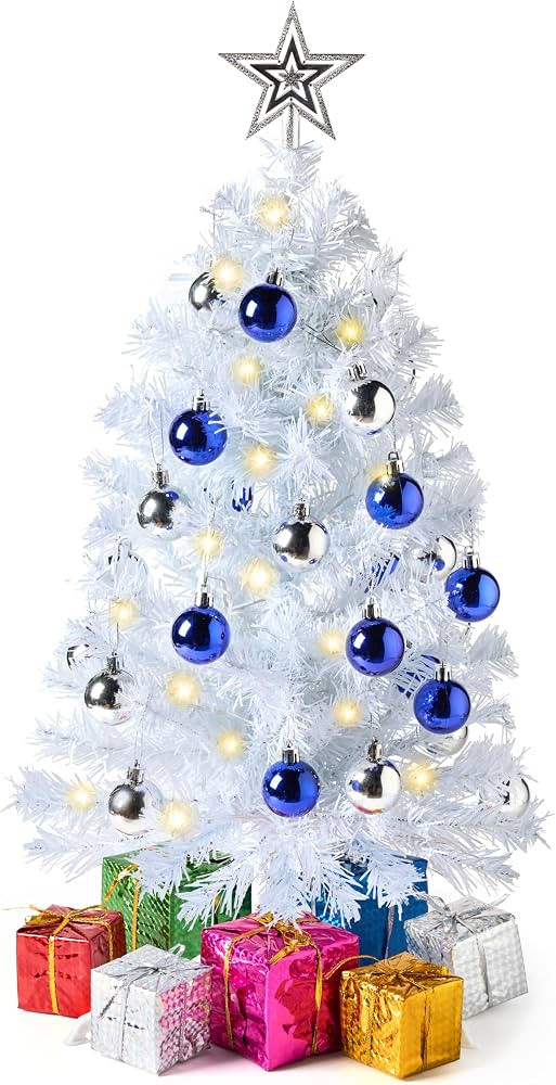 JOIEDOMI 24"/2FT White Mini Christmas Tree with Lights, Table Top Artificial Christmas Tree with ... | Amazon (US)
