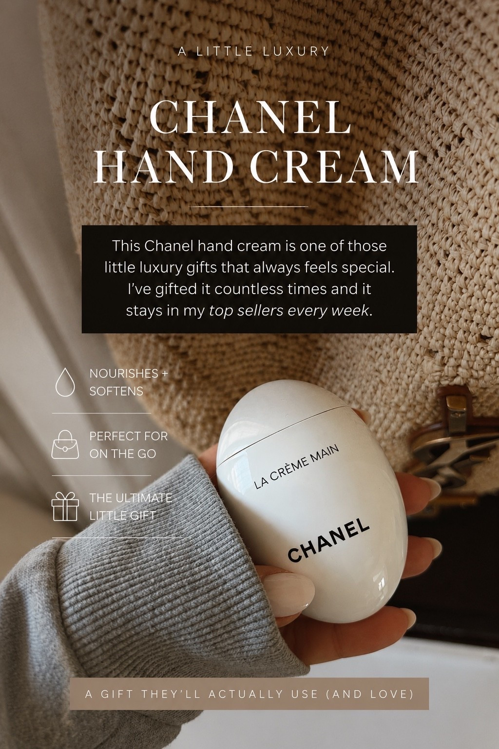 One of those little luxury gifts that always feels special 🤍 I’ve gifted this Chanel hand cream more times than I can count and it still stays in my top sellers week after week. Perfect for your purse, travel bag, bedside table, or gifting drawer. Truly one of those “worth it” little extras.

#LTKstorytime #LTKselfcare