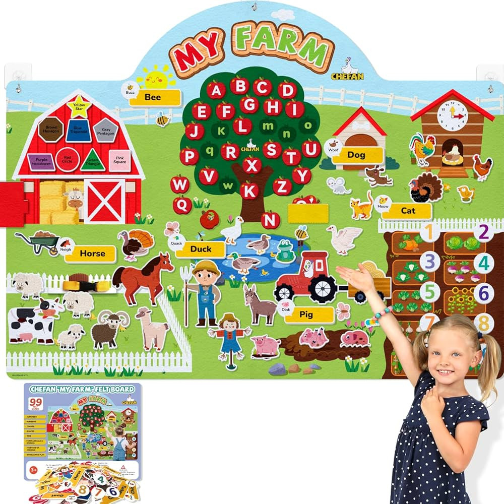CHEFAN 99 Pcs Farm Animals Felt Story Board Set, 3.9 Ft Preschool Farmhouse Barnyard Theme Flanne... | Amazon (US)