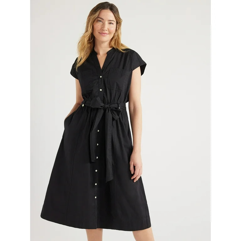 Free Assembly Women's Belted Utility Cotton Midi Shirtdress, Sizes XS-XXL | Walmart (US)