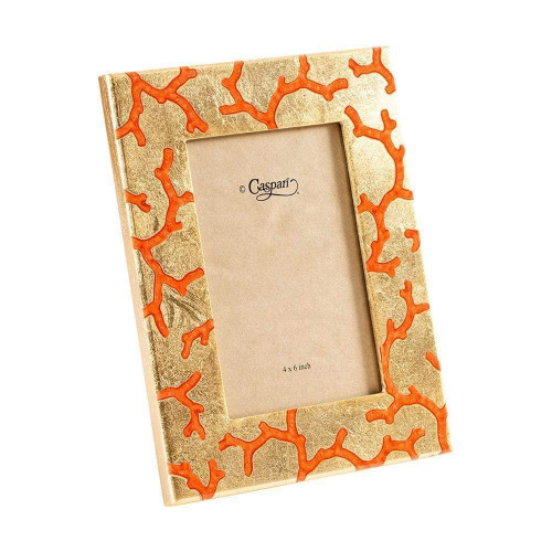 Caspari The Coral Sea Lacquer 4" x 6" Picture Frame in Gold | Gracious Style