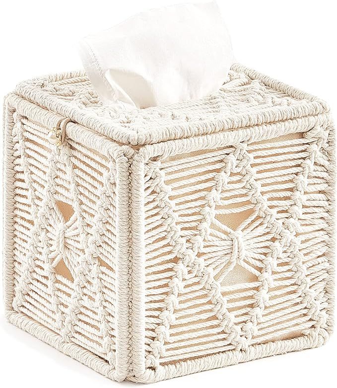 Dahey Tissue Box Cover Cube Macrame Tissues Holder Square Boho Decor Storage Woven Tissue Organiz... | Amazon (US)