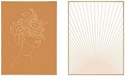 Mid Century Boho Wall Art of Woman Decor Geometric Minimal Abstract Line Prints Pink Sun Wall Art... | Amazon (US)