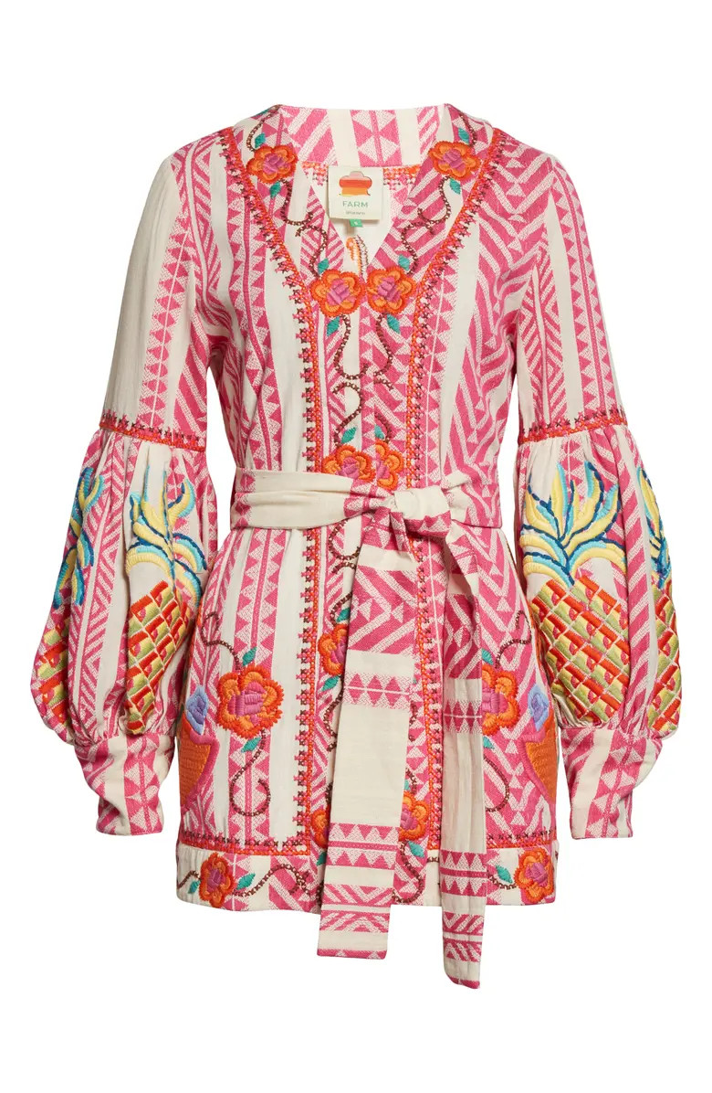 FARM Rio Belted Jacquard Embroidered Jacket | Nordstrom | Nordstrom