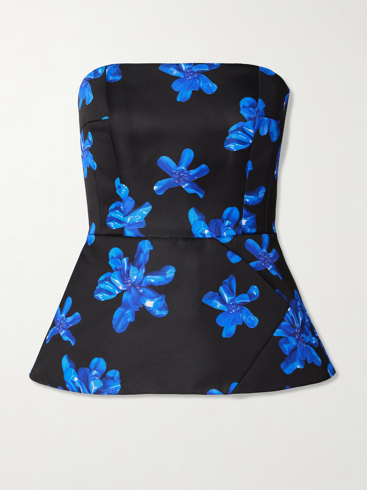 Emilia Wickstead - Regan Strapless Floral-print Faille Bustier Top - Blue | NET-A-PORTER (US)