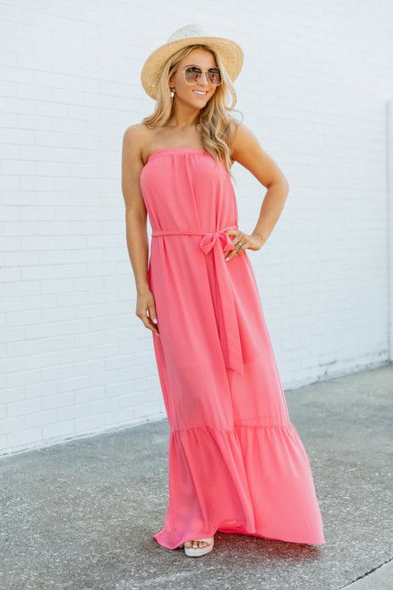 Escape To My Happy Place Coral Maxi Dress | The Pink Lily Boutique