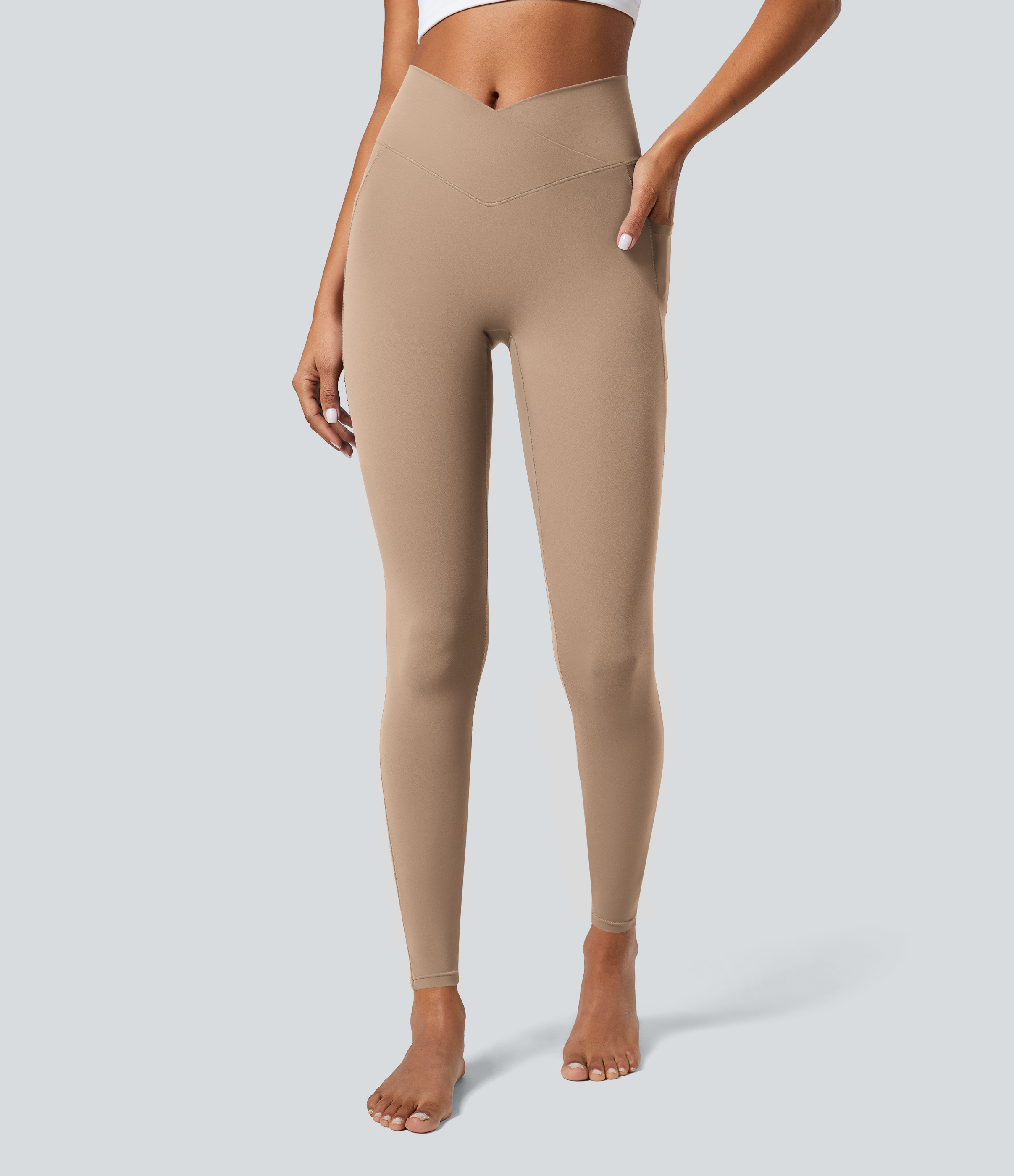 Halara SoftlyZero™ Crossover Pocket Plain Leggings-UPF50+  - Xenon Blue - XL(7/8) gym leggings leggings with pockets leggings with butt lift | HALARA
