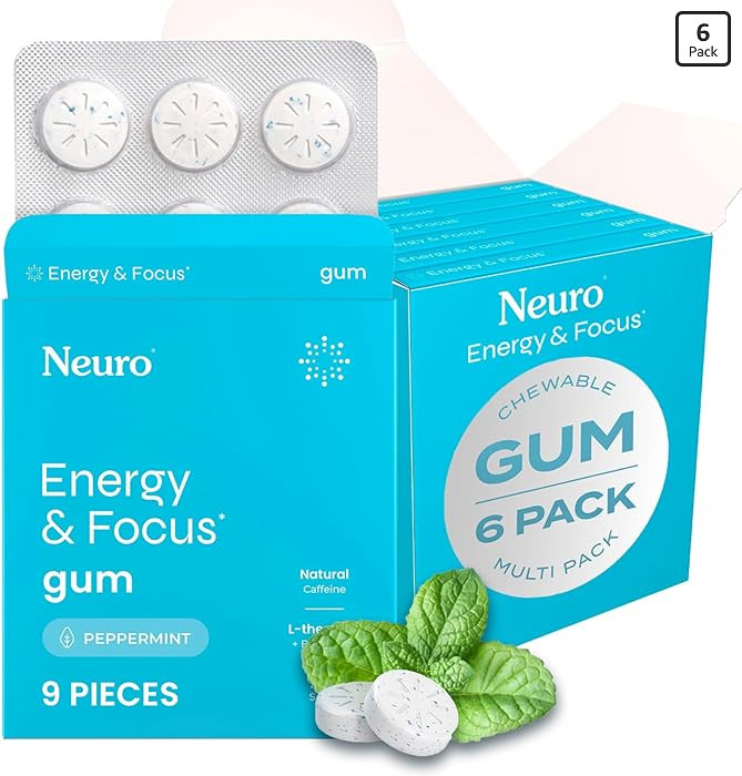 Neuro Energy & Focus Gum - 40mg Natural Caffeine Gum & Nootropic Energy Supplement with L-Theanin... | Amazon (US)