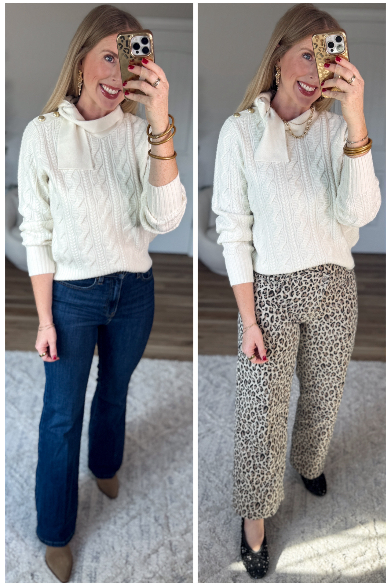2 ways to wear this white cable knit sweater from Walmart!