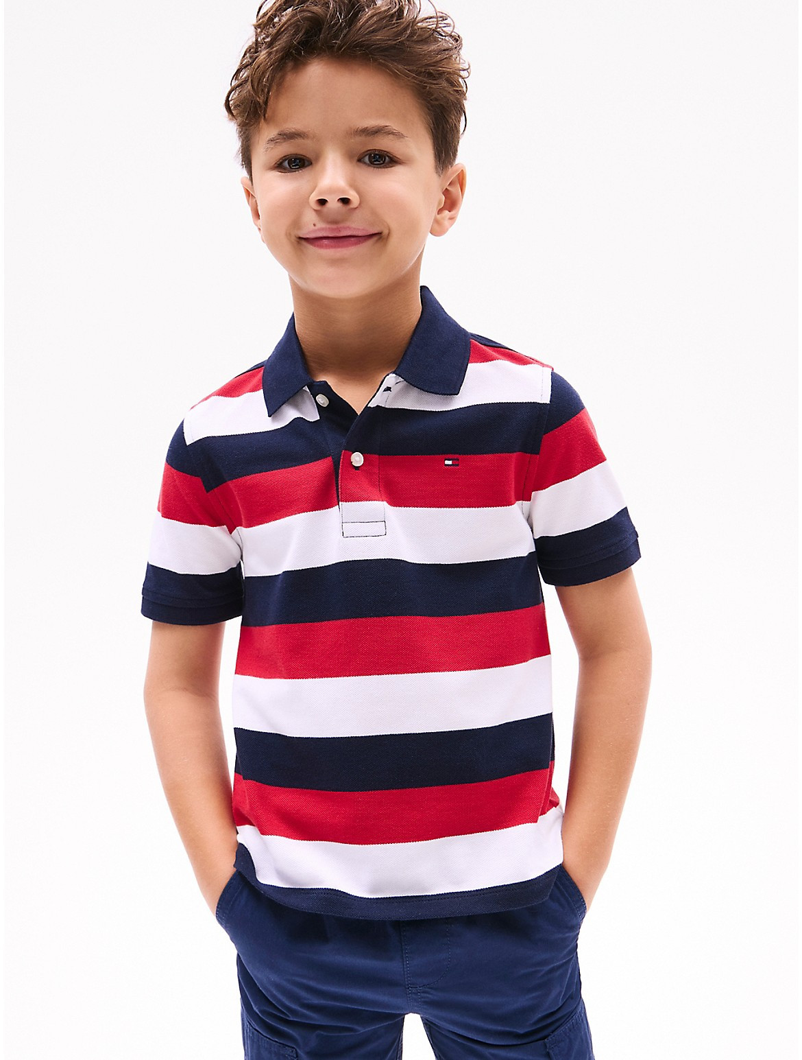 Tommy Hilfiger Boys' Kids' Block Stripe Polo - Navy - XL | Tommy Hilfiger (US)