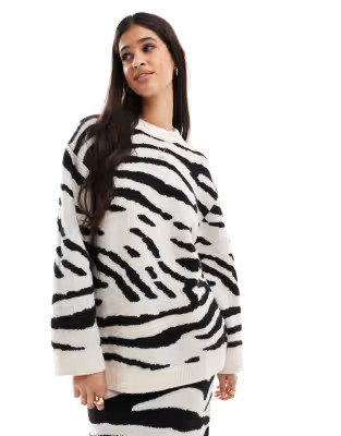 ASOS DESIGN oversized crew neck jumper co-ord in zebra | ASOS (Global)