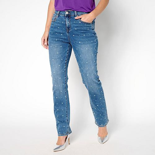 DG2 by Diane Gilman New Classic Stretch Denim Embellished Jean - Blue - Size 14 Tall | HSN