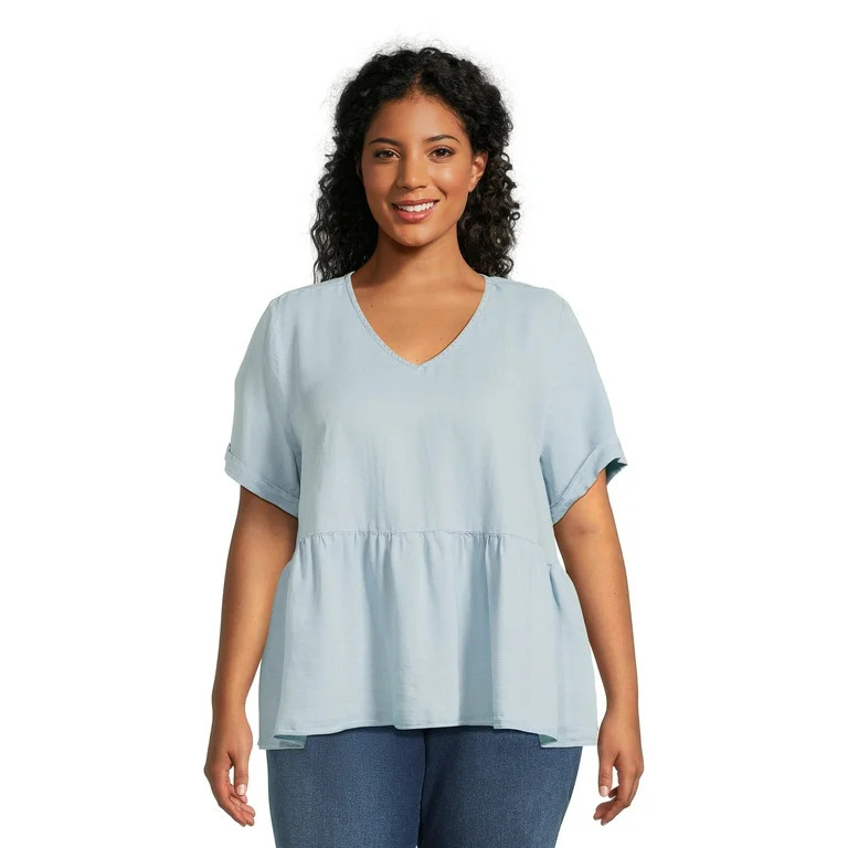 Terra & Sky Women's Plus Size V-Neck Baby Doll Top | Walmart (US)