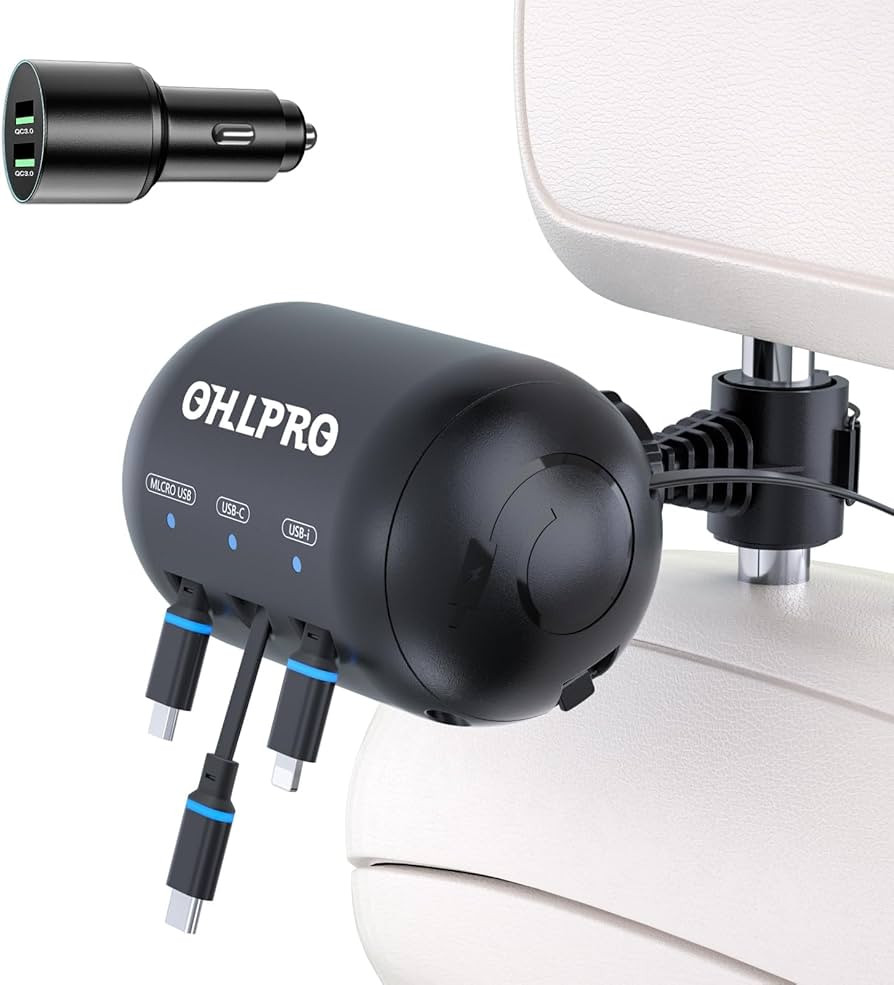 OHLPRO 3-in-1 Retractable Backseat Car Charging Station, 36W Fast Car Charger for All Phones (iPh... | Amazon (CA)